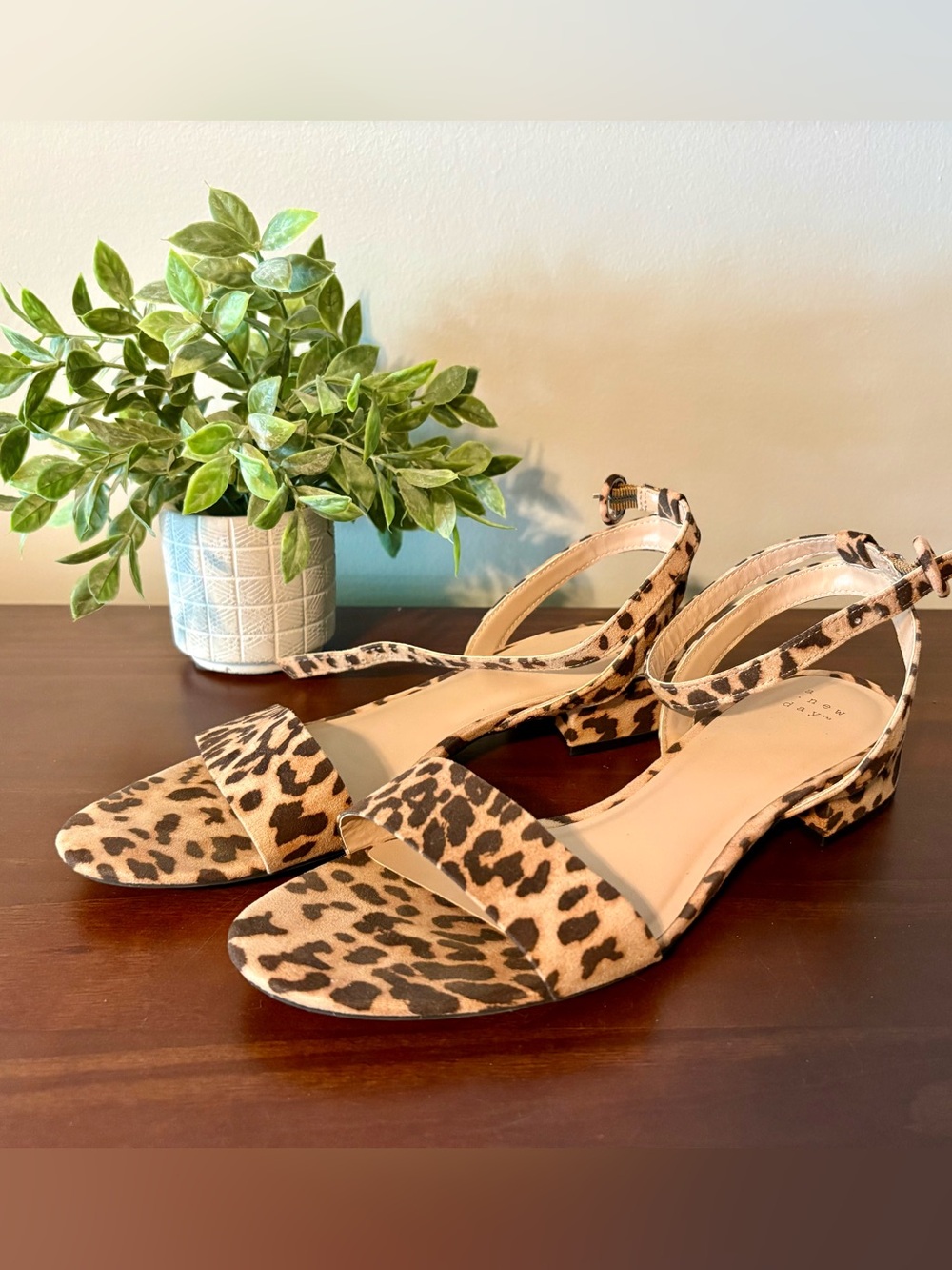 a new day Leopard Print Open-Toe Block Heel Sandals - Tan/Black
